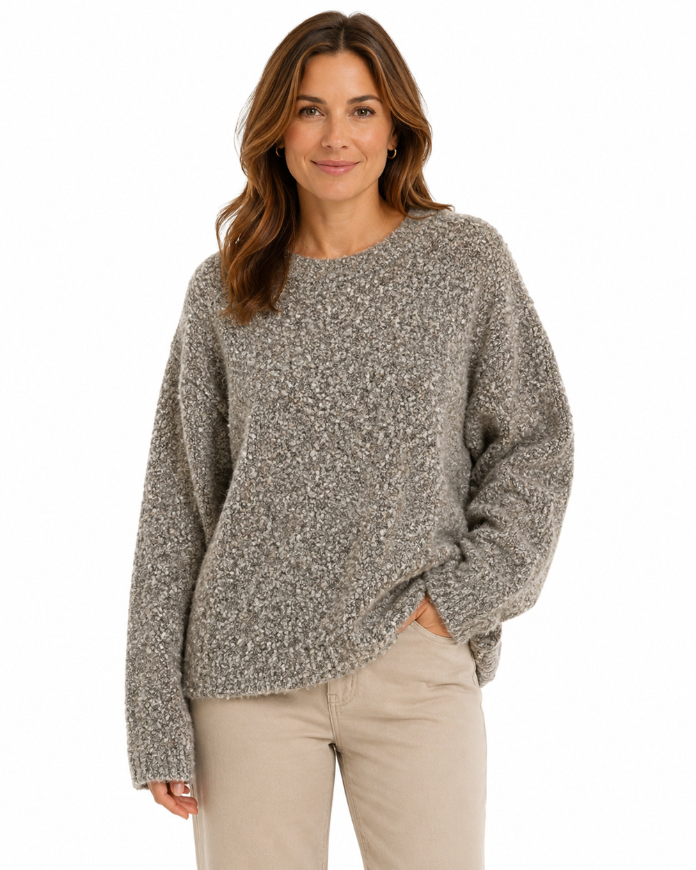 Karen Kane Womens Chunky Knit Gray Beige Long Sleeve Oversized Sweater sz M